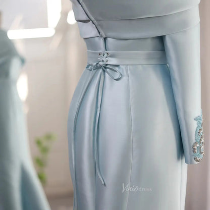 One Shoulder Long Sleeve Prom Dresses Elegant Mermaid Satin Wedding Dresses BD061-prom dresses 2025 -Viniodress-Yellow-US 2-