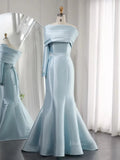 prom dresses 2025-to impress One Shoulder Long Sleeve Prom Dresses Elegant Mermaid Satin Wedding Dresses BD061-plus size wedding dresses Viniodress-Light Blue-US 2-