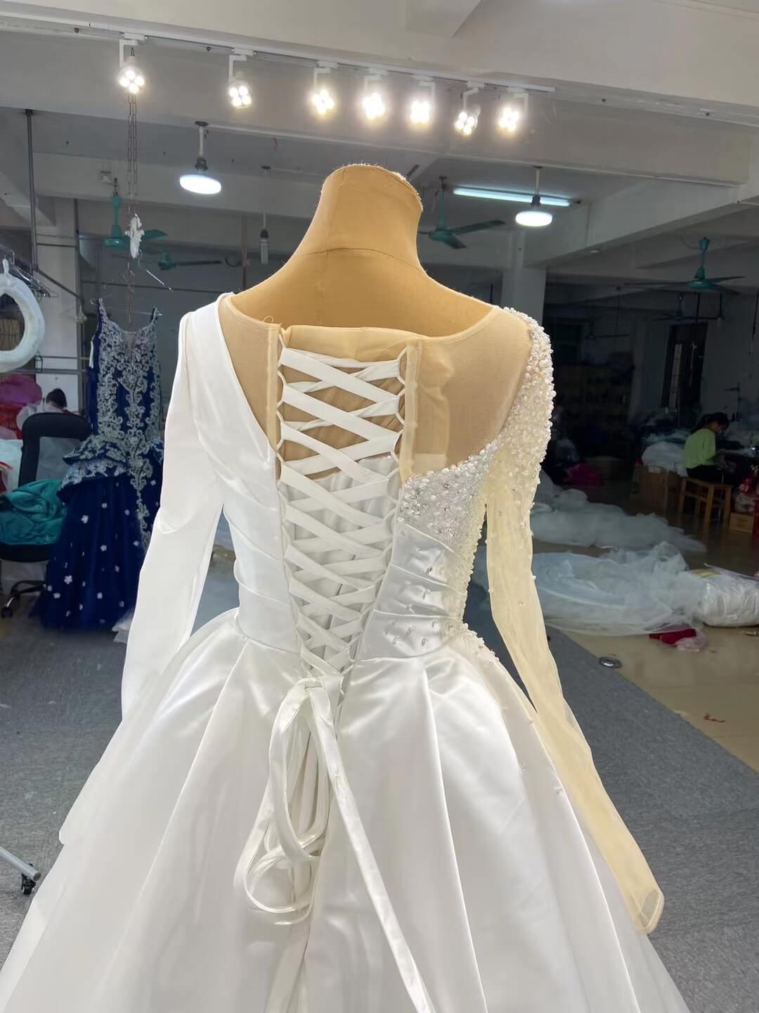 One Shoulder Long Sleeve Sheath Satin Wedding Dresses with Long Train –  Viniodress