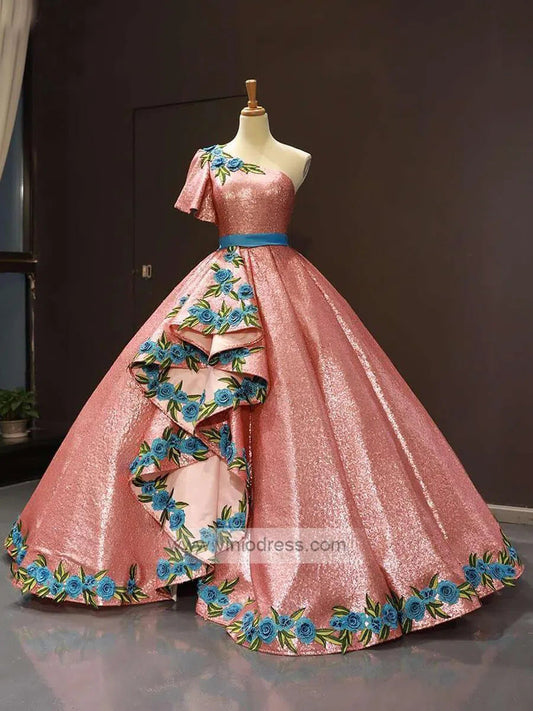 One Shoulder Pink Quinceanera Dresses Sweet 15 Dress FD1144 viniodress-prom dresses 2025 -Viniodress-Pink-US 2-