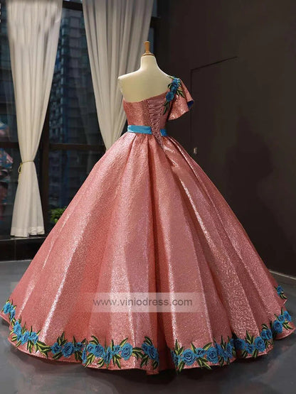 One Shoulder Pink Quinceanera Dresses Sweet 15 Dress FD1144 viniodress-prom dresses 2025 -Viniodress-Pink-US 2-