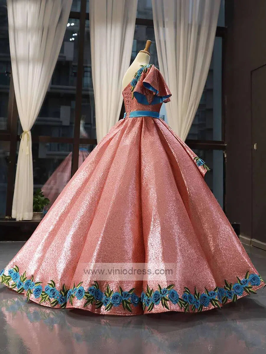 One Shoulder Pink Quinceanera Dresses Sweet 15 Dress FD1144 viniodress-prom dresses 2025 -Viniodress-Pink-US 2-