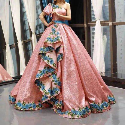One Shoulder Pink Quinceanera Dresses Sweet 15 Dress FD1144 viniodress-prom dresses 2025 -Viniodress-Pink-US 2-