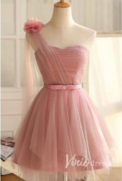 One Shoulder Pink Tulle Homecoming Dresses Short Prom Dress SD1546-Homecoming Dresses 2025 -Viniodress-Pink-Custom Size-