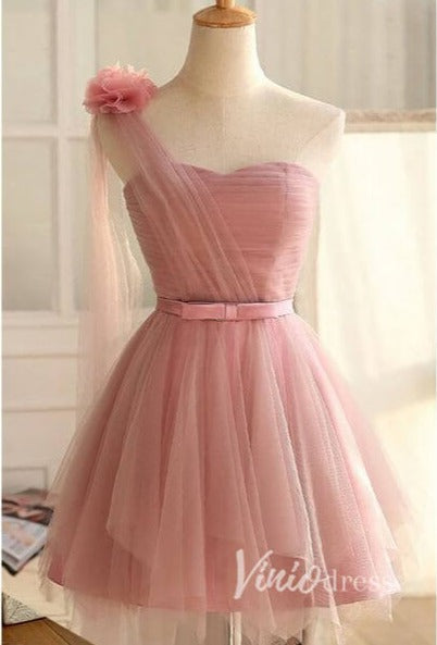 Short Prom Dresses 2025 One Shoulder Pink Tulle Homecoming Dresses Short Prom Dress SD1546-homecoming dresses-Viniodress-Pink-Custom Size-Viniodress