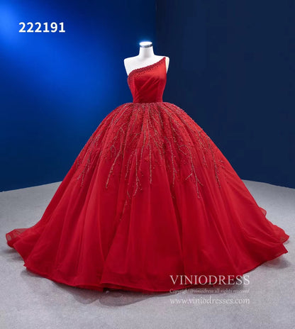 One Shoulder Red Ball Gowns Wedding Dresses 222191-Quinceanera Dresses 2025 -Viniodress-Red-Custom Size-