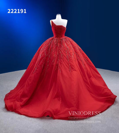 One Shoulder Red Ball Gowns Wedding Dresses 222191-Quinceanera Dresses 2025 -Viniodress-Red-Custom Size-