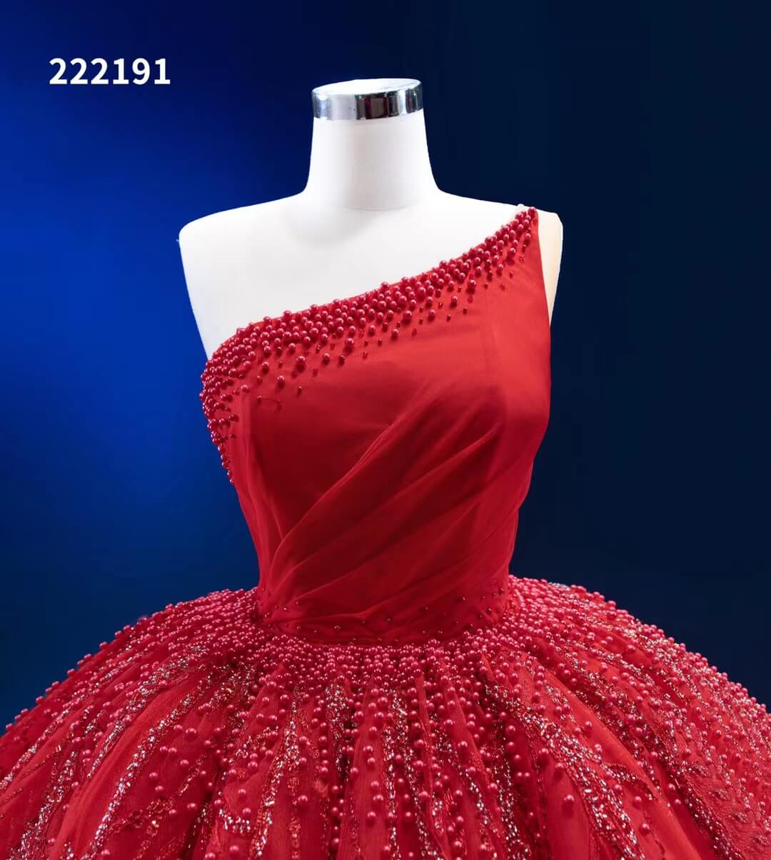 One Shoulder Red Ball Gowns Wedding Dresses 222191-Quinceanera Dresses 2025 -Viniodress-Red-Custom Size-