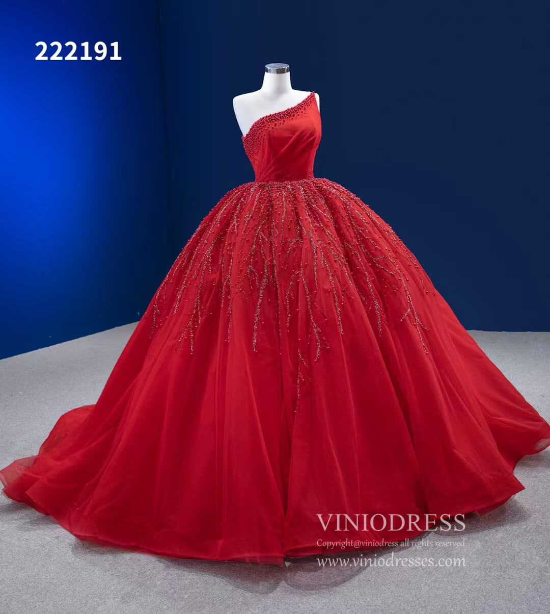 One Shoulder Red Ball Gowns Wedding Dresses 222191-Quinceanera Dresses 2025 -Viniodress-Red-Custom Size-