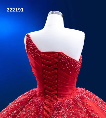 One Shoulder Red Ball Gowns Wedding Dresses 222191-Quinceanera Dresses 2025 -Viniodress-Red-Custom Size-