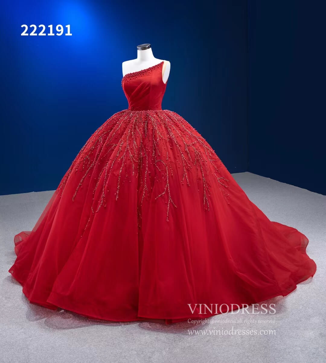 One Shoulder Red Ball Gowns Wedding Dresses 222191-Quinceanera Dresses-Viniodress-Viniodress