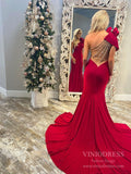 Prom Dress 2025 One Shoulder Red Mermaid Prom Dresses with Bow FD2545-unique prom dresses-Red-Custom Size-Viniodress