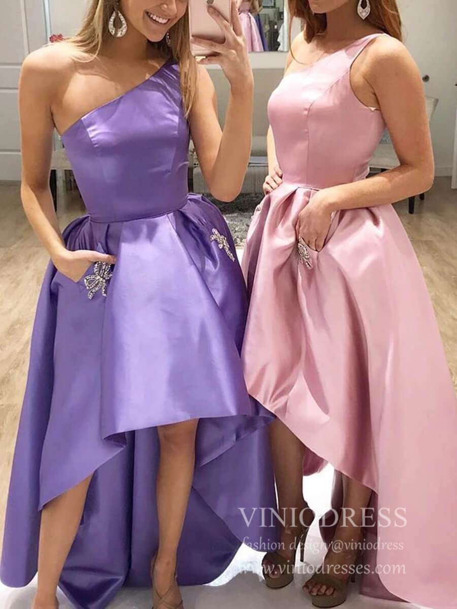 One Shoulder Royal Blue High Low Prom Dresses with Pockets SD1396-prom dresses 2025 -Viniodress-Lavender-Custom Size-