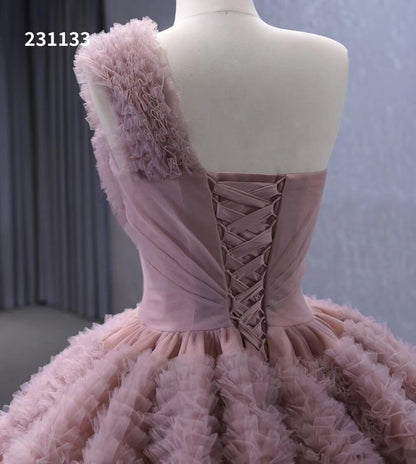 One Shoulder Ruffle Ball Gown Luxury Princess Quinceanera Dress Dusty Rose 231133-Quinceanera Dresses 2025 -Viniodress-Dusty Rose-Custom Size-