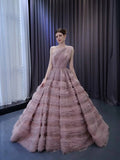Vestido de fiesta con volantes y un hombro, vestido de princesa de lujo para quinceañeras, rosa polvoriento 231133