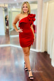 Short Prom Dresses 2025 One Shoulder Satin Homecoming Dresses Mini Ruffle Cocktail Dress SD1531-homecoming dresses-Viniodress-Red-Custom Size-Viniodress