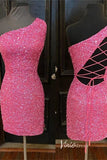 Short Prom Dresses 2025 One Shoulder Sequin Bodycon Homecoming Dresses Mini Cocktail Dress SD1592-homecoming dresses-Viniodress-Hot Pink-Custom Size-Viniodress