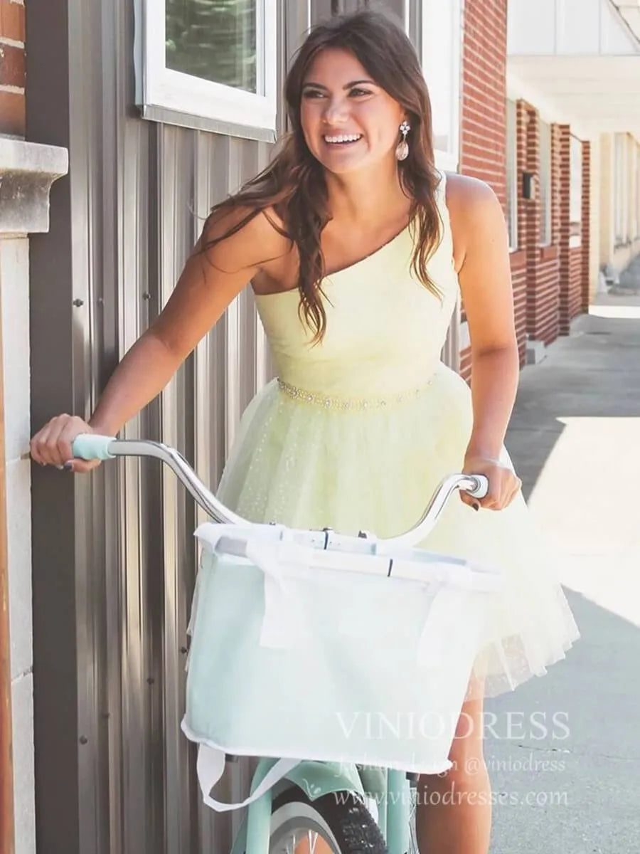 One Shoulder Sparkly Sequin Homecoming Dresses SD1269-Homecoming Dresses 2025 -Viniodress-Light Blue-Custom Size-