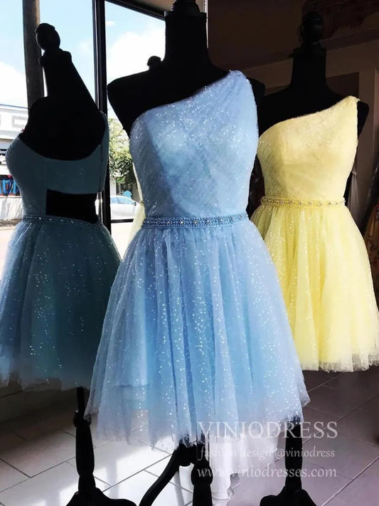 One Shoulder Sparkly Sequin Homecoming Dresses SD1269-Homecoming Dresses 2025 -Viniodress-Light Blue-Custom Size-
