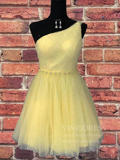 One Shoulder Sparkly Sequin Homecoming Dresses SD1269-Homecoming Dresses 2025 -Viniodress-Yellow-Custom Size-