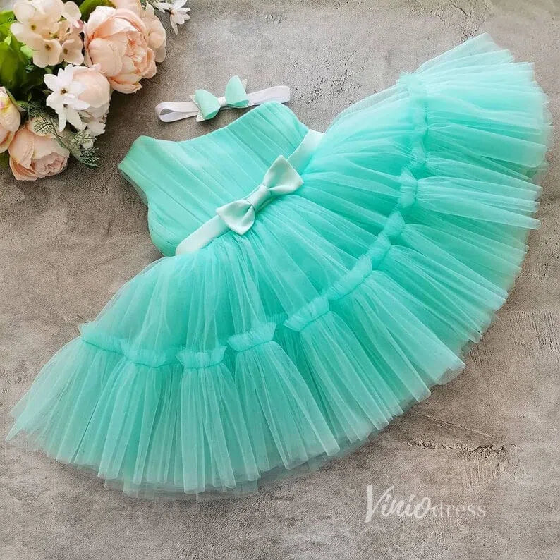 One Shoulder Tulle Flower Girl Dresses for Wedding GL1111-flower girl dresses 2025 -Viniodress-Aqua-Custom Size-