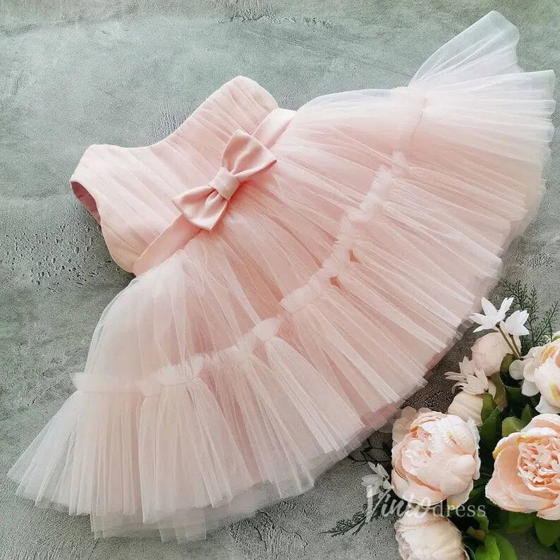 One Shoulder Tulle Flower Girl Dresses for Wedding GL1111-flower girl dresses 2025 -Viniodress-Blush Pink-Custom Size-