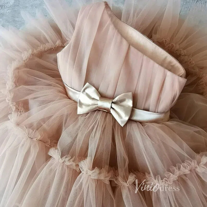 One Shoulder Tulle Flower Girl Dresses for Wedding GL1111-flower girl dresses 2025 -Viniodress-Dusty Rose-Custom Size-