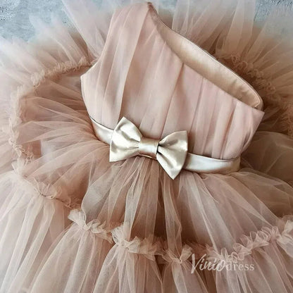 One Shoulder Tulle Flower Girl Dresses for Wedding GL1111-flower girl dresses 2025 -Viniodress-Dusty Rose-Custom Size-