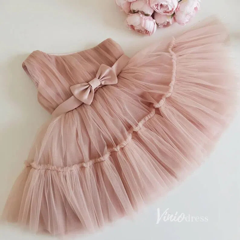One Shoulder Tulle Flower Girl Dresses for Wedding GL1111-flower girl dresses 2025 -Viniodress-Dusty Rose-Custom Size-
