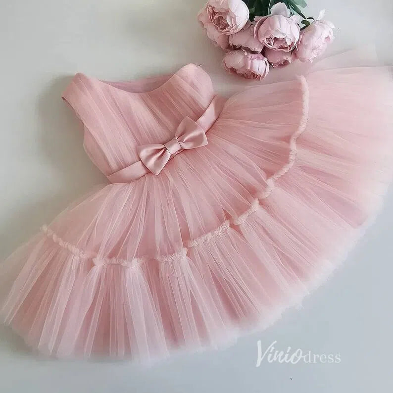 One Shoulder Tulle Flower Girl Dresses for Wedding GL1111-flower girl dresses 2025 -Viniodress-Pink-Custom Size-