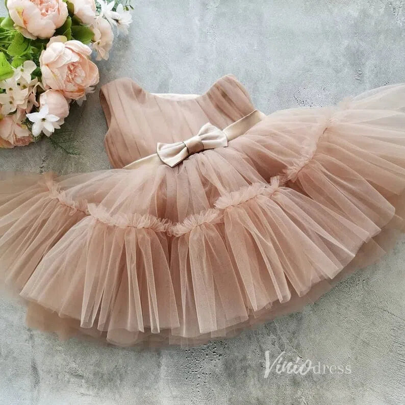One Shoulder Tulle Flower Girl Dresses for Wedding GL1111-flower girl dresses 2025 -Viniodress-Taupe-Custom Size-