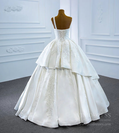 One Shoulder Wedding Gowns Lace Appliqued Satin Wedding Dresses 67207-wedding dresses 2025 -Viniodress-As Picture-Custom Size-