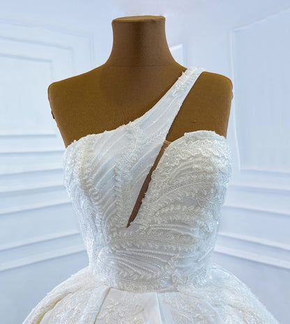One Shoulder Wedding Gowns Lace Appliqued Satin Wedding Dresses 67207-wedding dresses 2025 -Viniodress-As Picture-Custom Size-