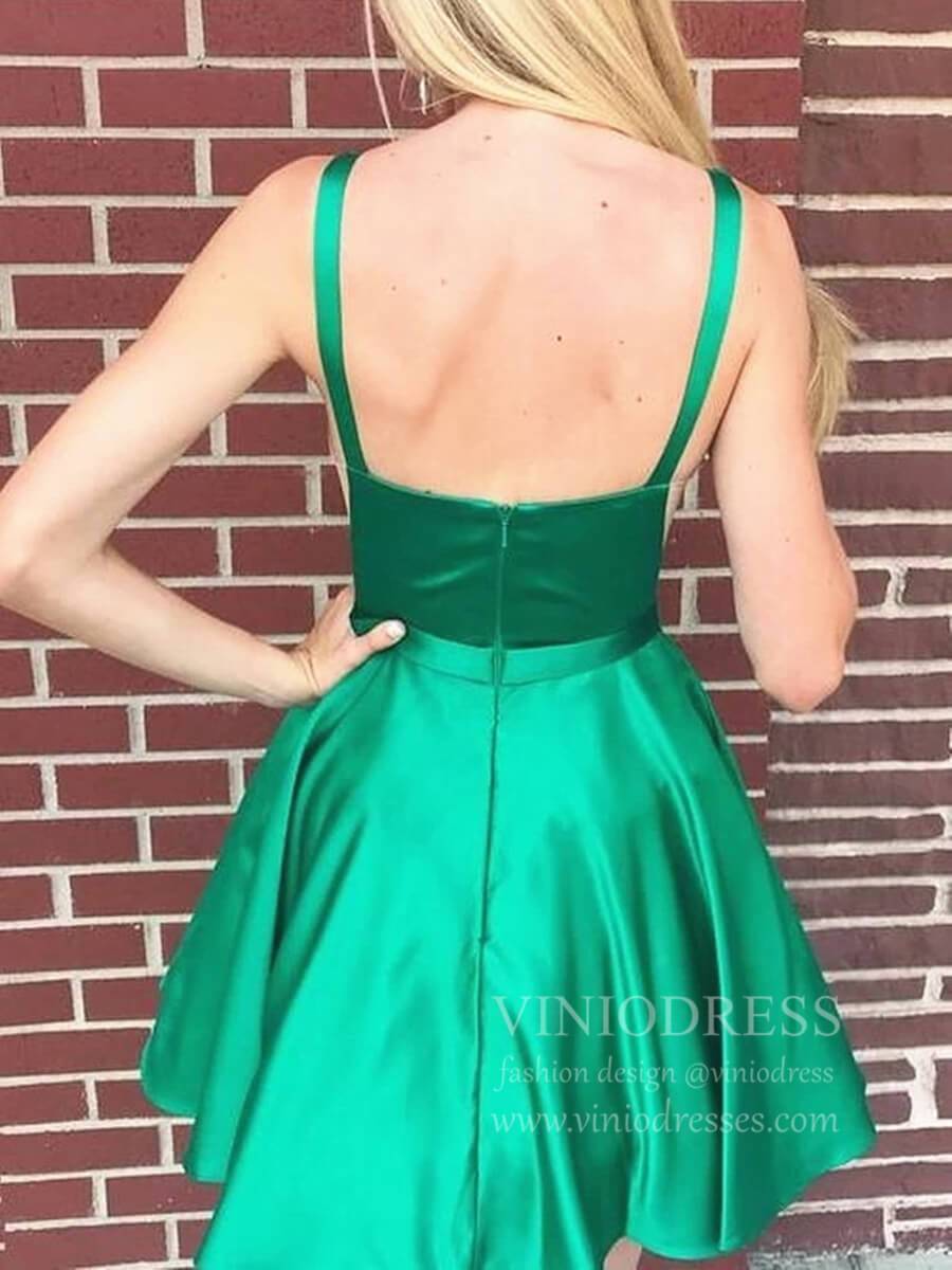 Short Prom Dresses 2025 Open Back Red and Emerald Green Satin Graduation Dresses with Pockets SD1285-homecoming dresses-Viniodress-Red-Custom Size-Viniodress