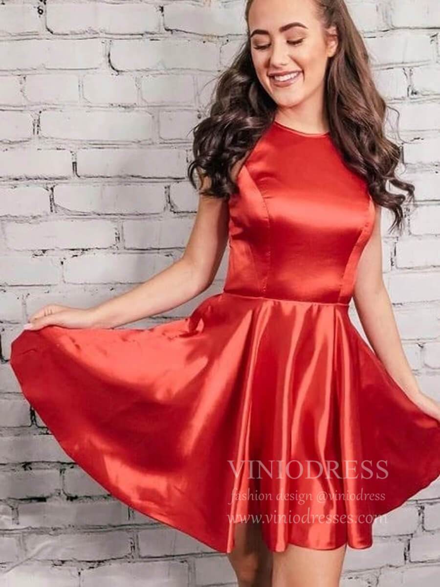 Short Prom Dresses 2025 Open Back Cheap Red Satin Homecoming Dresses with Pockets SD1286-homecoming dresses-Viniodress-Red-Custom Size-Viniodress