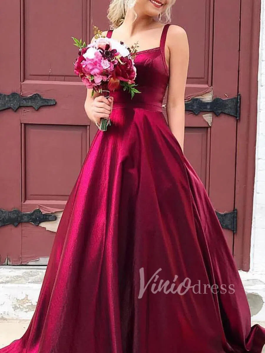 Open Back Simple Maroon Long Prom Dresses with Pockets FD1576-prom dresses 2025 -Viniodress-Burgundy-Custom Size-