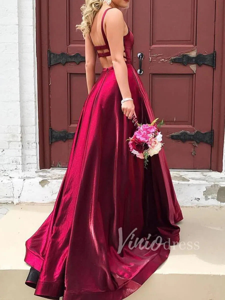 Open Back Simple Maroon Long Prom Dresses with Pockets FD1576-prom dresses 2025 -Viniodress-Burgundy-Custom Size-