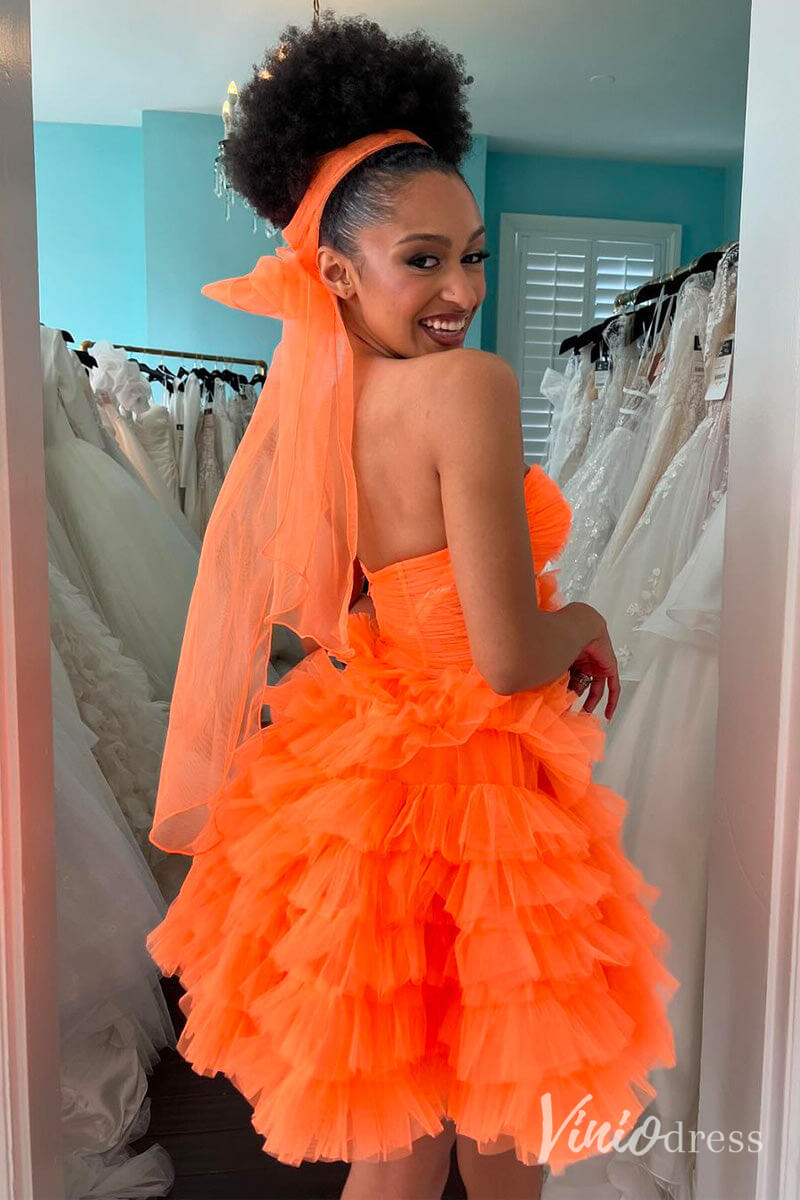 Orange 3D Flower Sweetheart Homecoming Dresses Ruffle Tiered Graduatio Viniodress