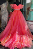 Orange and Pink Organza High Low Prom Dresses Tiered Pleated Beaded Waist FD3990-prom dresses-Viniodress-Viniodress