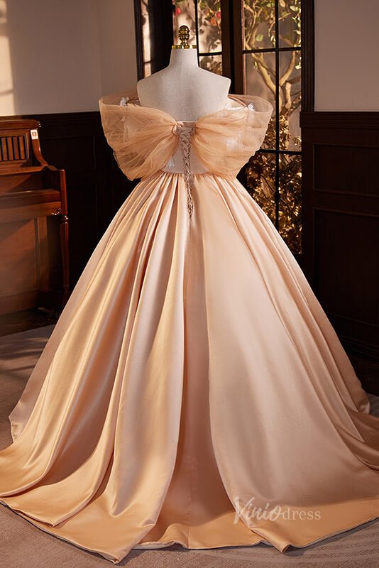 Orange Bow-Tie Quinceanera Dresses Off the Shoulder Formal Gown AD1054-Quinceanera Dresses 2025 -Viniodress-Orange-Custom Size-