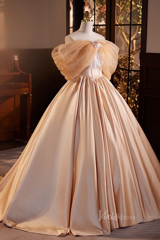 Orange Bow-Tie Quinceanera Dresses Off the Shoulder Formal Gown AD1054-Quinceanera Dresses 2025 -Viniodress-Orange-Custom Size-