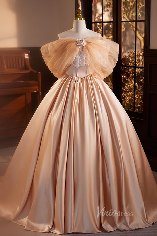 Orange Bow-Tie Quinceanera Dresses Off the Shoulder Formal Gown AD1054-Quinceanera Dresses 2025 -Viniodress-Orange-Custom Size-