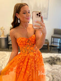 Orange Lace Applique Prom Dresses Strapless Evening Dress FD2940-prom dresses-Viniodress-Viniodress