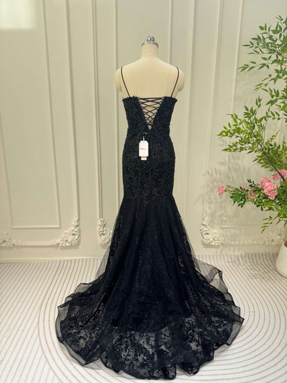 Orange Lace Mermaid Prom Dresses Spaghetti Strap V-neck Evening Dress FD3672-prom dresses 2025 -Viniodress-Orange-Custom Size-