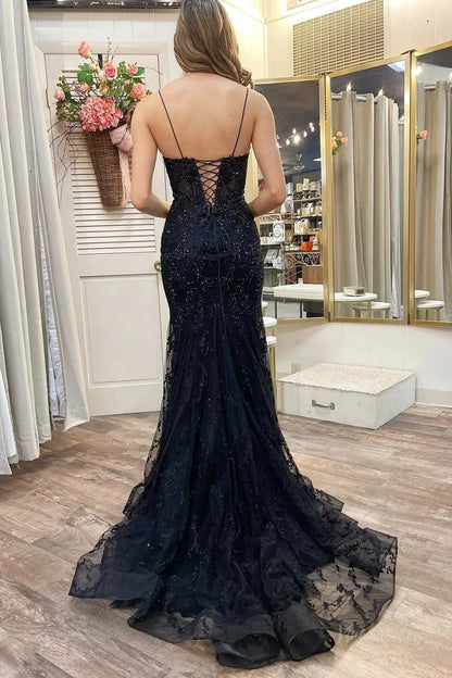 Orange Lace Mermaid Prom Dresses Spaghetti Strap V-neck Evening Dress FD3672-prom dresses 2025 -Viniodress-Orange-Custom Size-