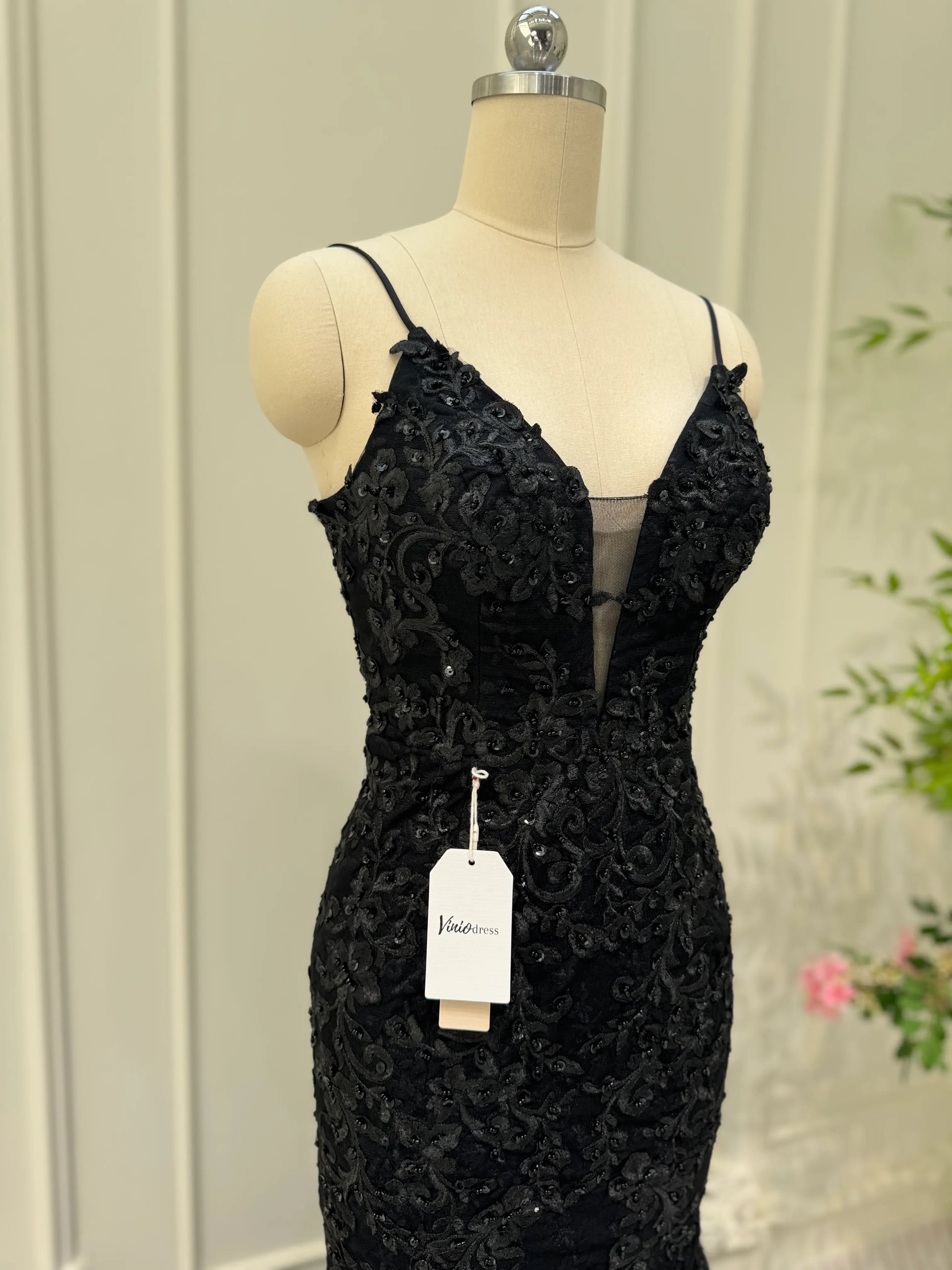 Orange Lace Mermaid Prom Dresses Spaghetti Strap V-neck Evening Dress FD3672-prom dresses 2025 -Viniodress-Orange-Custom Size-