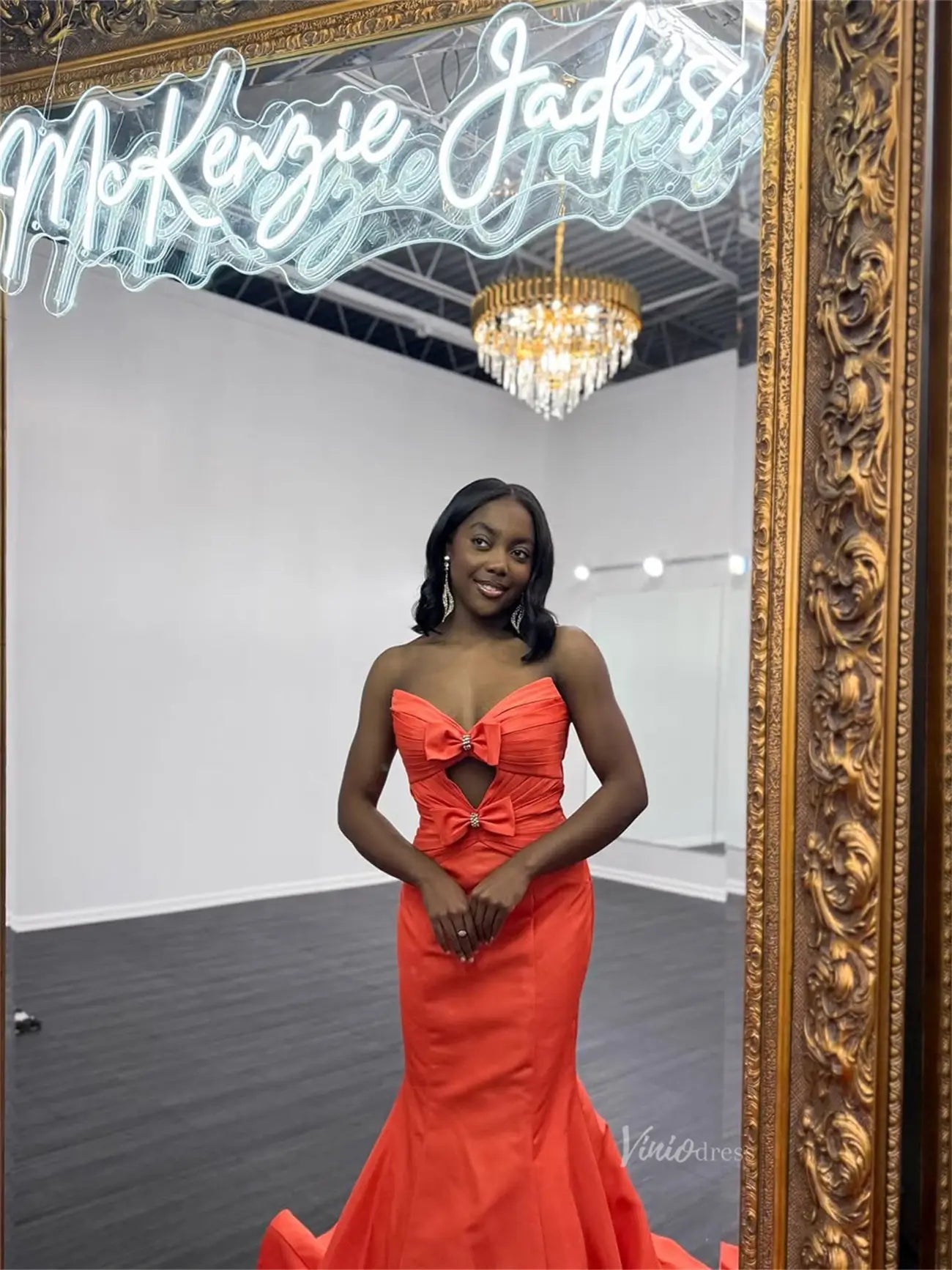 Orange Satin Mermaid Prom Dresses with Sweetheart Neckline & Bow - FD6010-prom dresses 2025 -Viniodress-Orange-Custom Size-