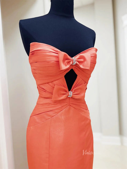 Orange Satin Mermaid Prom Dresses with Sweetheart Neckline & Bow - FD6010-prom dresses 2025 -Viniodress-Orange-Custom Size-
