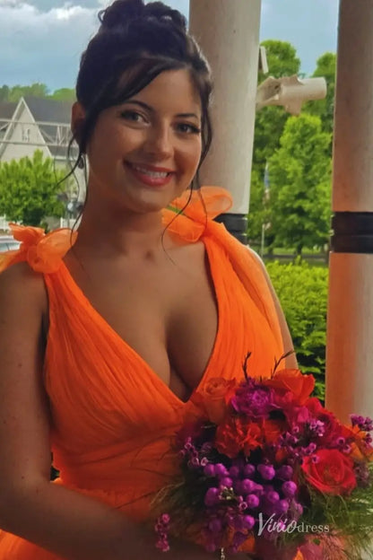 Orange Tiered Ruffle Tulle Prom Dress with Deep V Neck & Front Slit – RF002-prom dresses 2026-Viniodress-Orange-Custom Size-