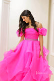 Organza Ruffle Off the Shoulder Prom Dresses Pleated Bodice Puffed Sleeve FD4005-prom dresses-Viniodress-Viniodress